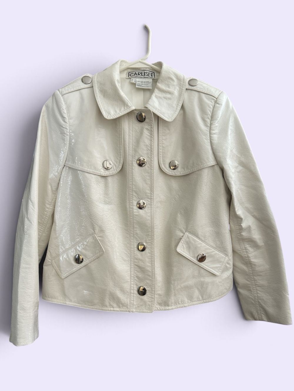 Faux Patent Leather White Jacket by Vintage Carlisle Size 4